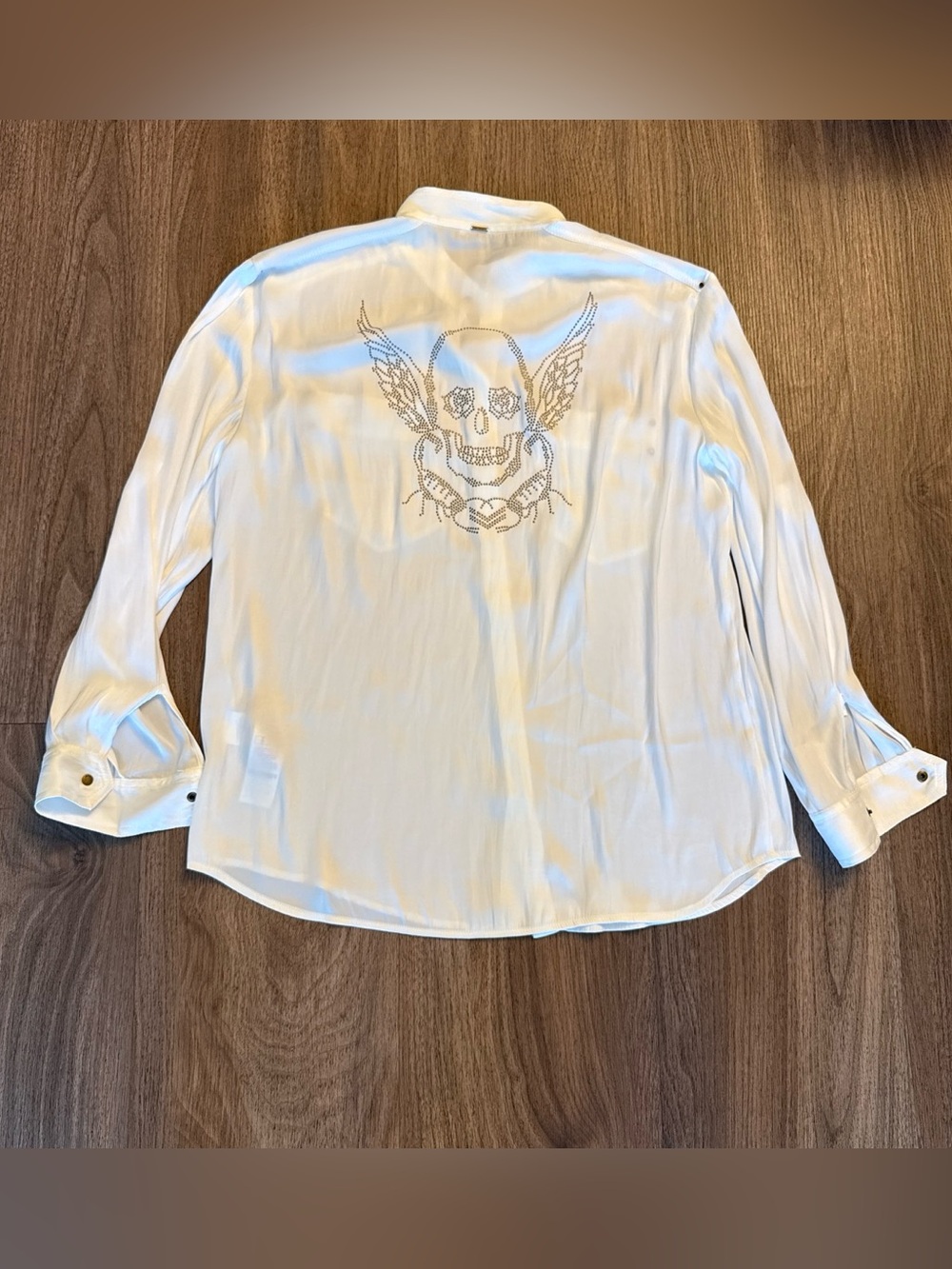 IKKS France Sateen White long sleeve button up shirt with skull design. Size 38.